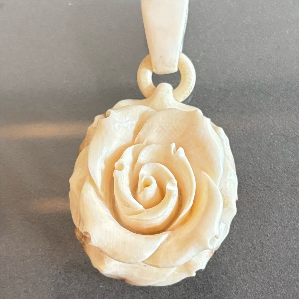 Vintage Bone Carved Rose Pendant